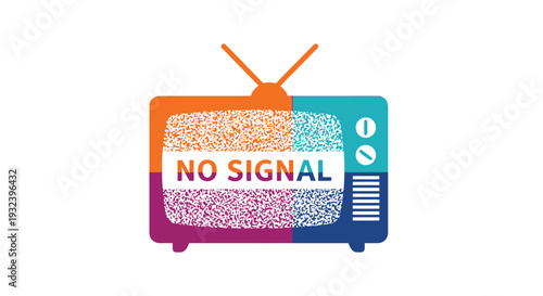 Vintage television displaying a no signal screen with static noise