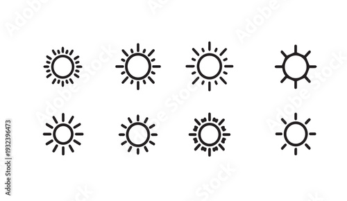 Sun Icons Collection Simple Line Art Weather Symbols Celestial Body Graphics Daylight Illustrations Nature Elements