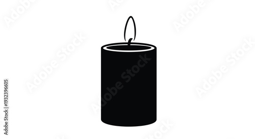 Simple black and white illustration of a lit candle on a white background