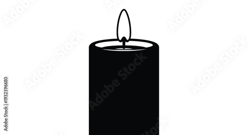 Simple black silhouette of a lit candle with a visible flame