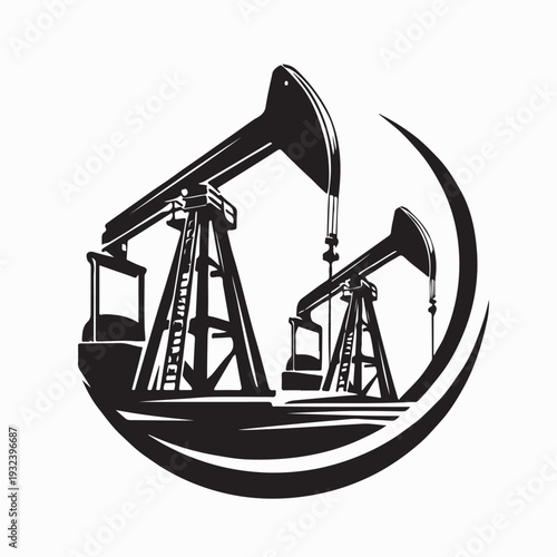 Oil Rig Refinery and Pipeline Silhouette Vector Design on White Background