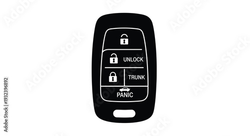 A black car key fob with lock unlock trunk and panic buttons
