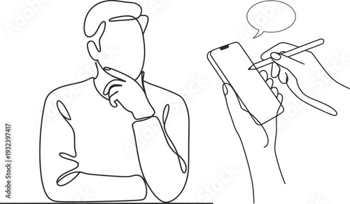 Mobile Survey Line Art Illustration, Online Feedback and Opinion Concept.