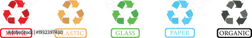 Recycle icon set collection group, eco recycling symbol arrow loop, environmental conservation sign, sustainability logo, green waste management emblem, circular reuse reduce concept vector.
