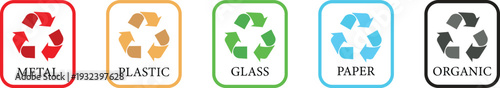 Recycle icon set collection group, eco recycling symbol arrow loop, environmental conservation sign, sustainability logo, green waste management emblem, circular reuse reduce concept vector.