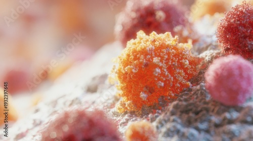 Close view of cells in a biological study of cancer