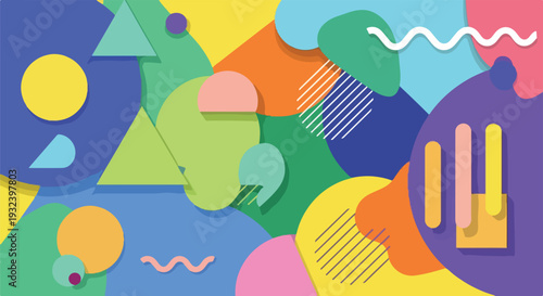 A vibrant abstract composition with various geometric shapes and colors (2)