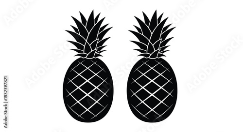 Two black silhouettes of pineapples with detailed textured surfaces