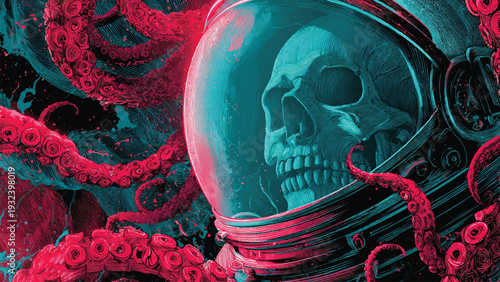 graphic vector astronaut skull wall art