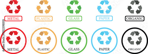 Recycle icon set collection group, eco recycling symbol arrow loop, environmental conservation sign, sustainability logo, green waste management emblem, circular reuse reduce concept vector.