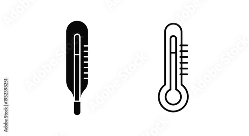 Two thermometer icons filled and outlined versions on a white background