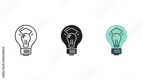 Three light bulbs with different colors and styles Vector