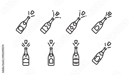 Champagne Bottle Icons: Popping Corks and Celebrations Minimalist Vector Graphics