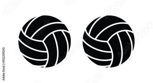 Two black and white volleyballs displayed on a plain white background
