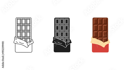 Three variations of a chocolate bar illustration Vector
