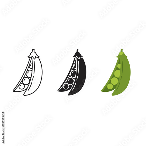 A black and white and green pea pod icons Vector