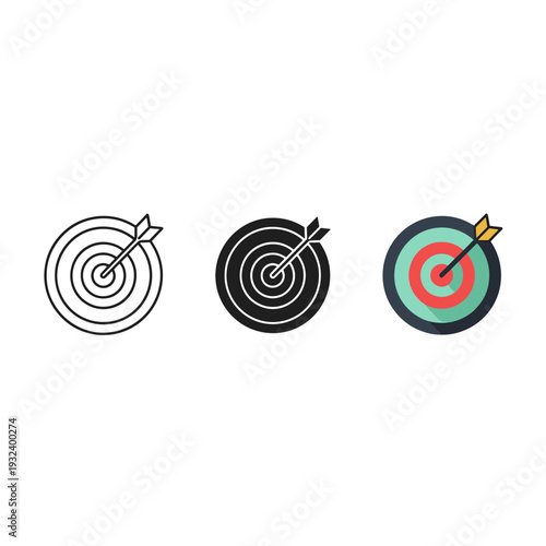 Three targets with arrows in different design styles Vector