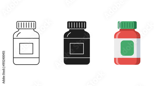 Three bottles with different colors and labels Vector