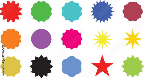 Colorful starburst and geometric shapes isolated on transparency