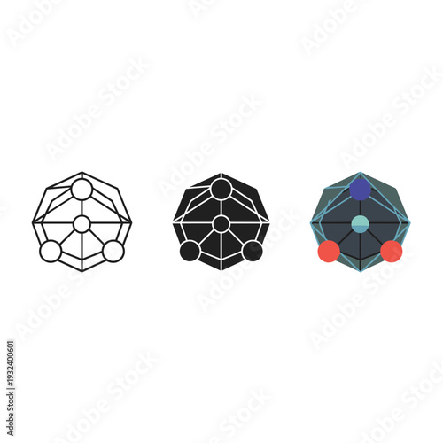 Three molecular structures with different colored atoms and bonds Vector
