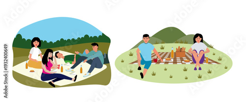 picnic scene illustration friends people nature
