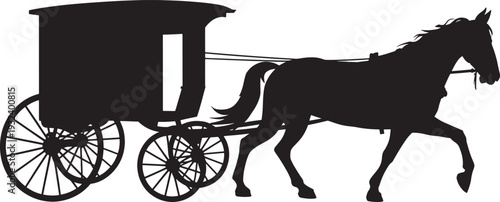 Amish horse and buggy silhouette on transparent background, traditional transportation vehicle outline