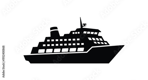 Simple black silhouette of a passenger ship on a white background
