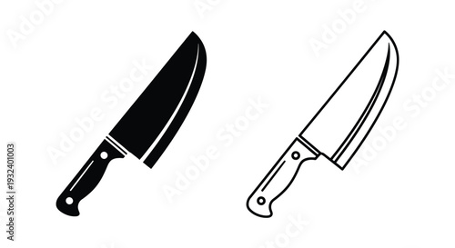 Two kitchen knives presented in contrasting black and white outlines