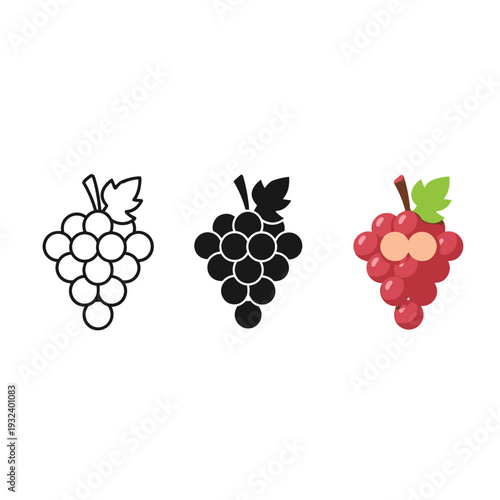 A black and white drawing of grapes with a colored version Vector