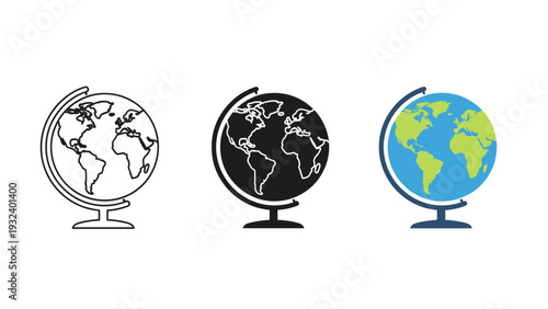 Three globes with different color schemes on a white background Vector