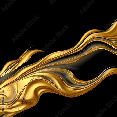 Abstract Luxury Background of Flowing Liquid Gold Waves on a Deep Matte Black Surface for Elegant Design