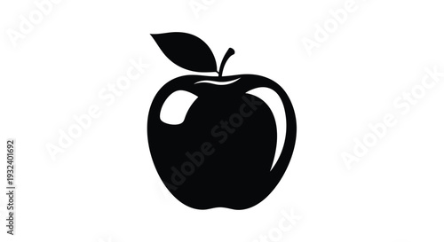 Simple black silhouette of a red apple with a leaf and stem