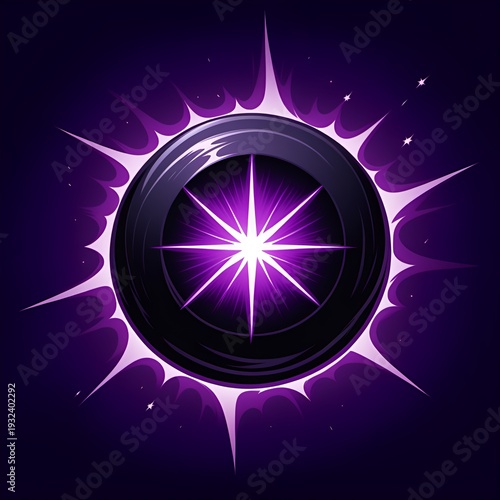 Stunning purple starburst radiating energy in a dark cosmic scene, perfect for technology, branding, or abstract designs with futuristic vibrant appeal
