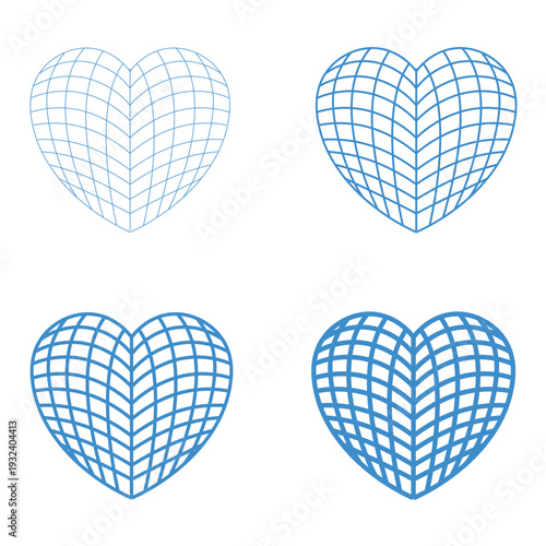 Set heart shape wire frame vector for 3D modeling and tech romance. Ideal for symbolizing digital love, cyber affection, and structural valentine concepts.