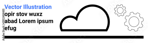 Technology, innovation, digital systems, automation, cloud computing, machine processes. Minimalist cloud and two gear shapes. Technology and innovation concept for modern solutions