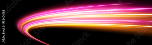 Multicolor neon trails surge side by side, forming a luminous highway of motion. Intense glow and smooth curves highlight velocity and energy. Ideal for action visuals. vector