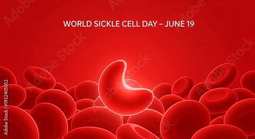 Sickle red blood cell amidst normal cells world sickle cell day june 19 awareness