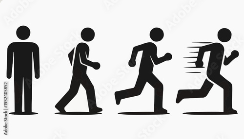 man and woman silhouette vector Man Standing Walking Running Icon Set – People Movement Symbols Vector Illustration