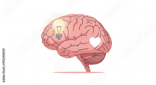 Brain with lightbulb and heart symbolizing creativity and love for ideas and innovation in thinking