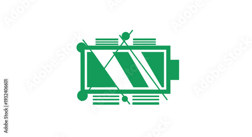 Broken Green Battery Icon with Crossed Wires.