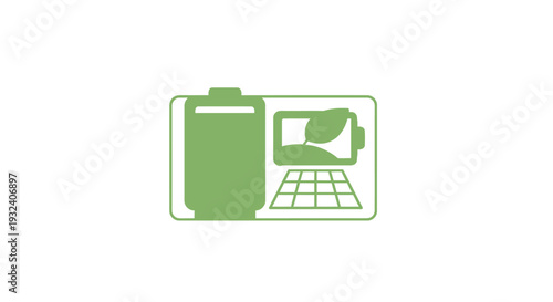 Green battery icon with charging indicator and grid pattern.