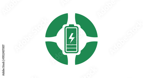 Green battery symbol with lightning bolt inside circle.