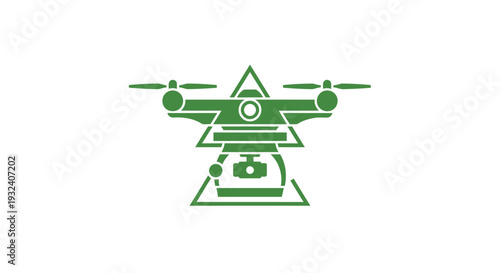 Green Drone Icon with Camera and Gimbal Technology.