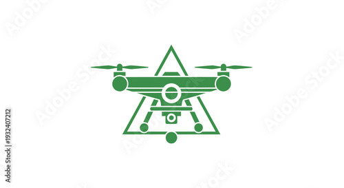 Green drone icon with triangle frame and camera.