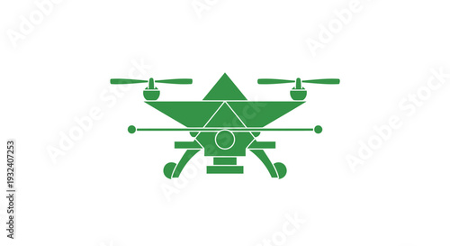 Green Drone Technology Icon with Camera and Propellers.