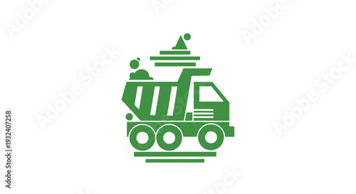Green dump truck icon carrying construction materials.