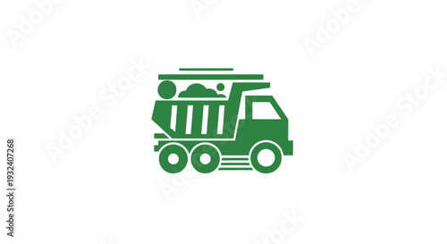 Green Dump Truck Icon Loaded with Materials.