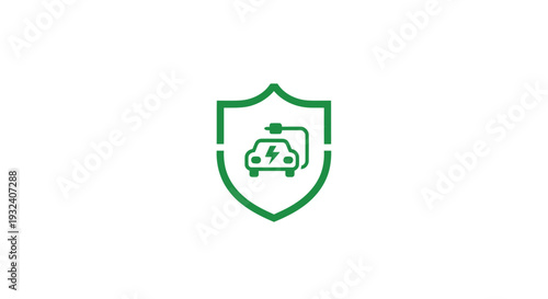Green Electric Car Charging Shield Icon Symbol.
