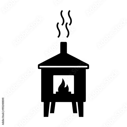 Simple Wood Burning Fireplace Symbol with Visible Flame.