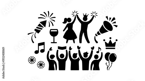 Silhouette of people celebrating with party celebration transparent background